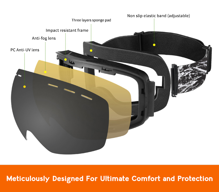 Murray Prescription Ski and Snowboard Goggles Yellow - Dual Layer Anti Fog Polarized Lenses