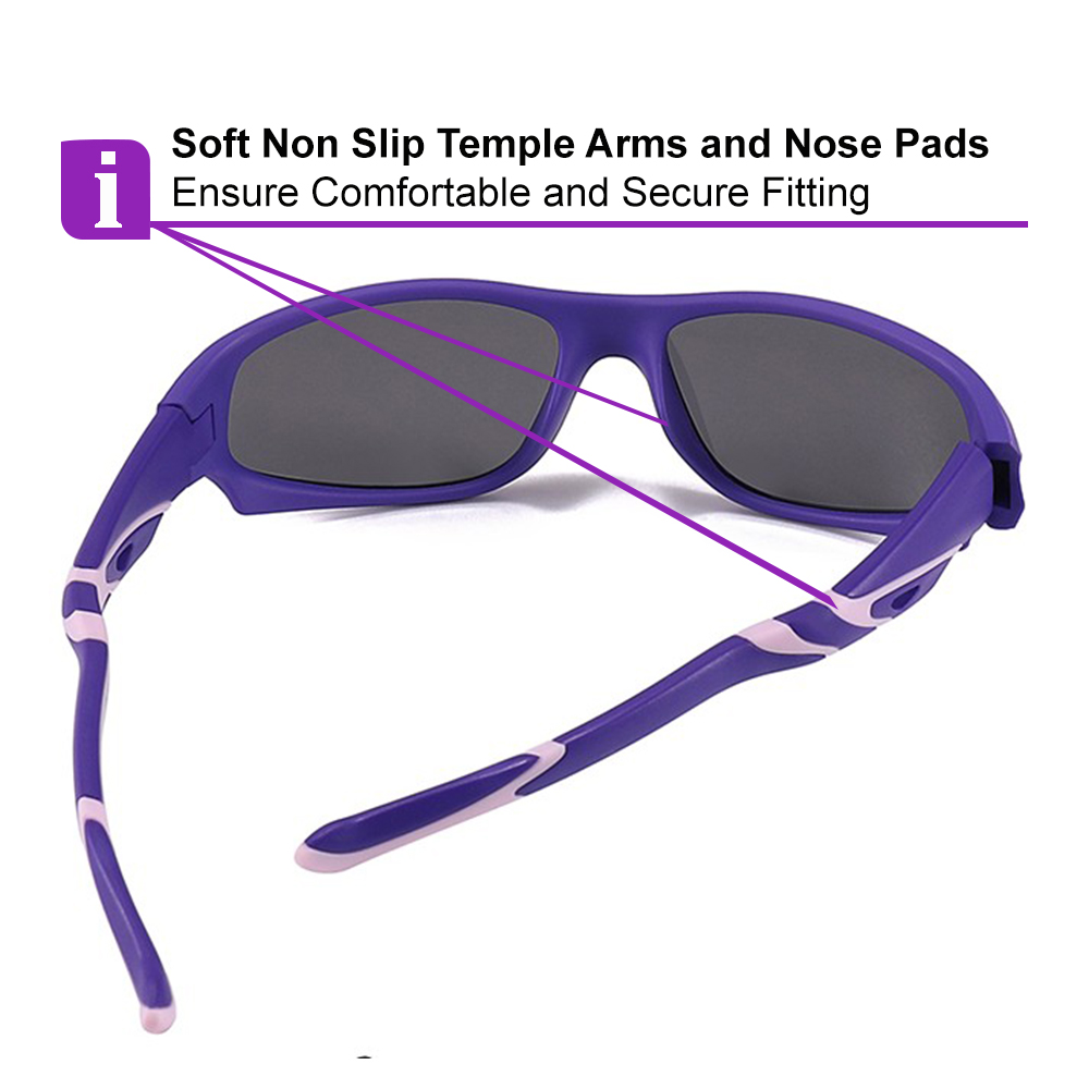 Amelia Purple Prescription Sports Goggles For Kids - Bendable Impact Resistant - Youth Soccer, Football, Basketball, Baseball Glasses 