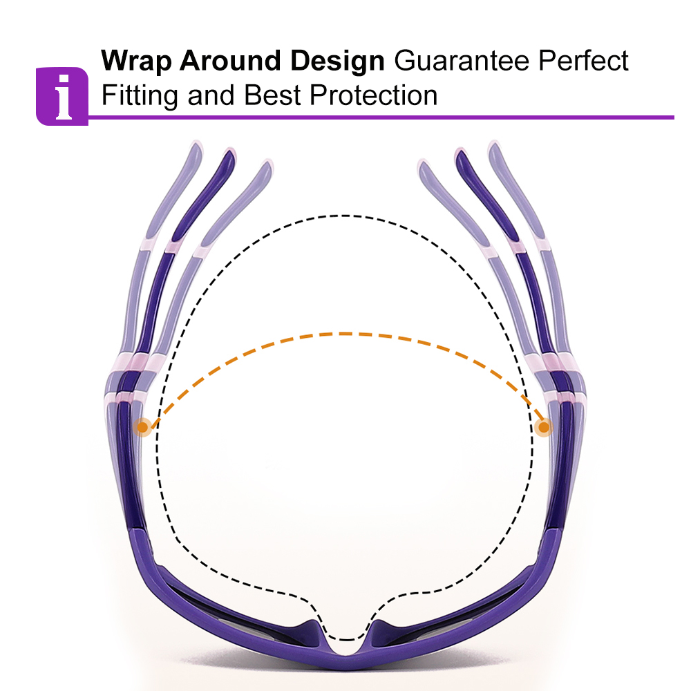 Amelia Purple Prescription Sports Goggles For Kids - Bendable Impact Resistant - Youth Soccer, Football, Basketball, Baseball Glasses 