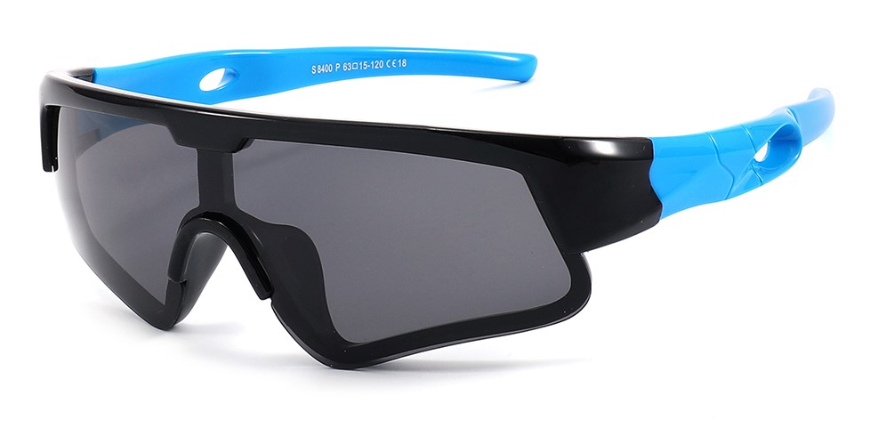 Liam Black Blue Prescription Sports Goggles For Kids - Bendable Impact Resistant - Youth Soccer, Football, Basketball, Baseball Glasses