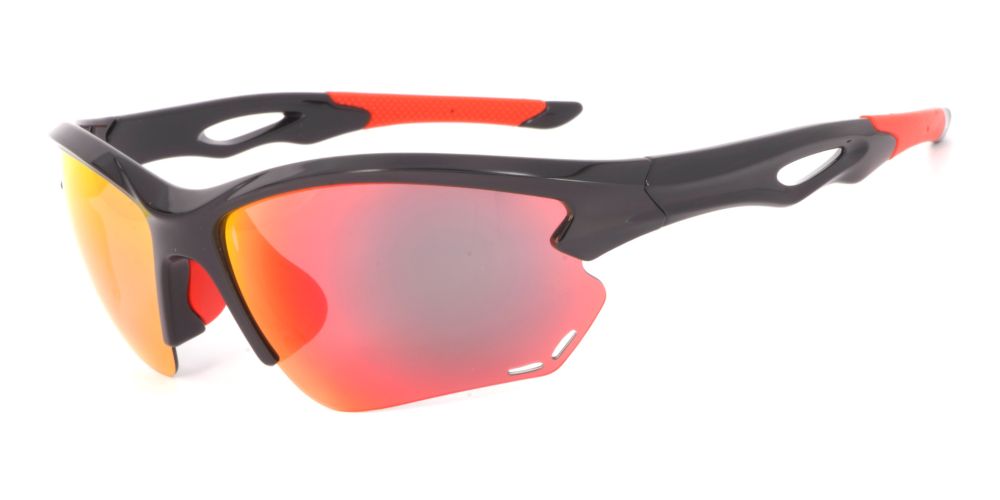 Steele Prescription Sports Glasses Black Red - Cycling, Fishing, Jogging and Baseball Sunglasses - Polarized or Transition Lenses