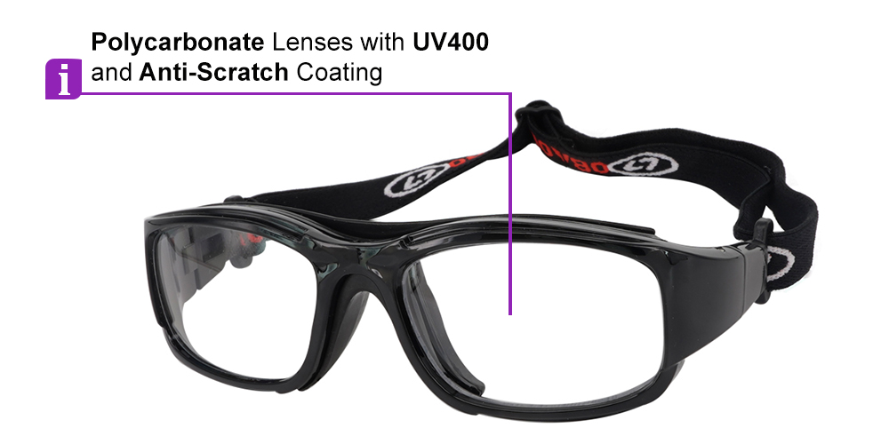 Alberta Prescritpion Sports Glasses & Goggles Black - Interchangeable Headband - Basketball, Baseball, Football & Soccer Glasses