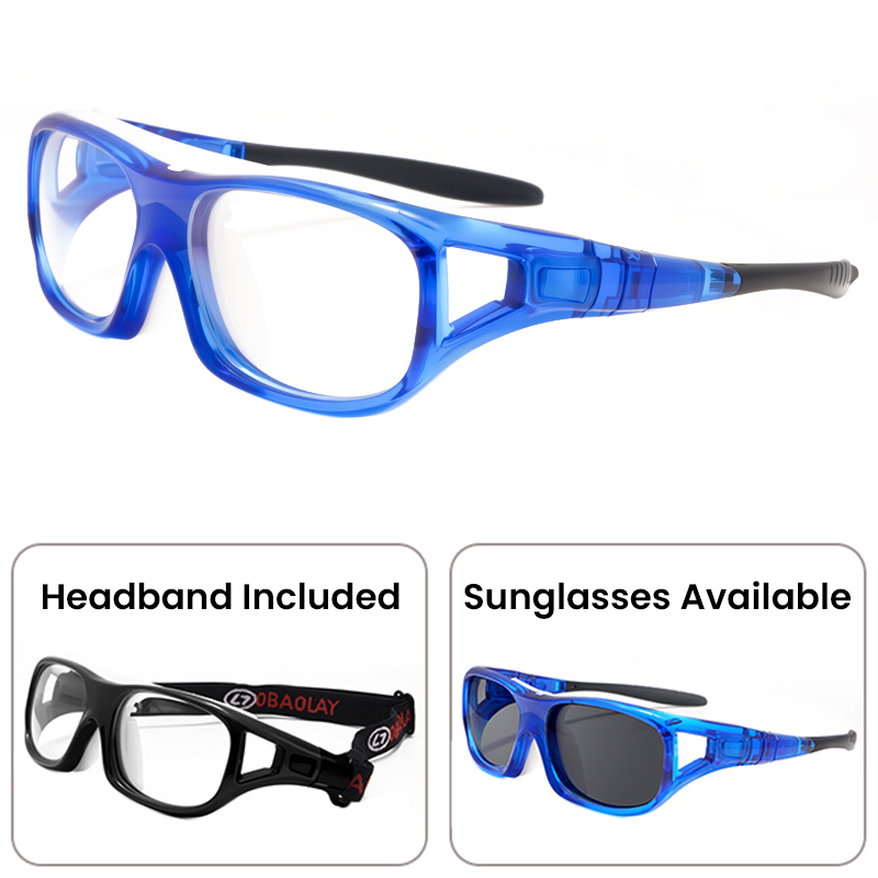 Atlas Prescription Sports Goggles Blue - Interchangeable Headband - Basketball, Football & Soccer Glasses