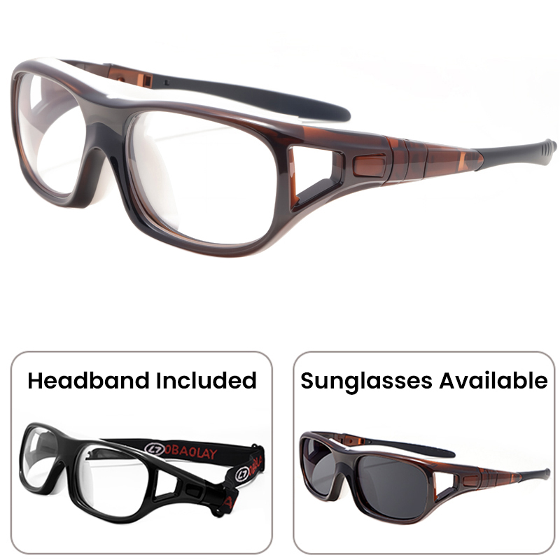 Sierra Prescription Sports Goggles Brown - Interchangeable Headband - Basketball, Football & Soccer Glasses
