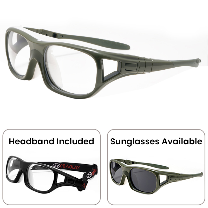 Sierra Prescription Sports Goggles Green - Interchangeable Headband - Basketball, Football & Soccer Glasses