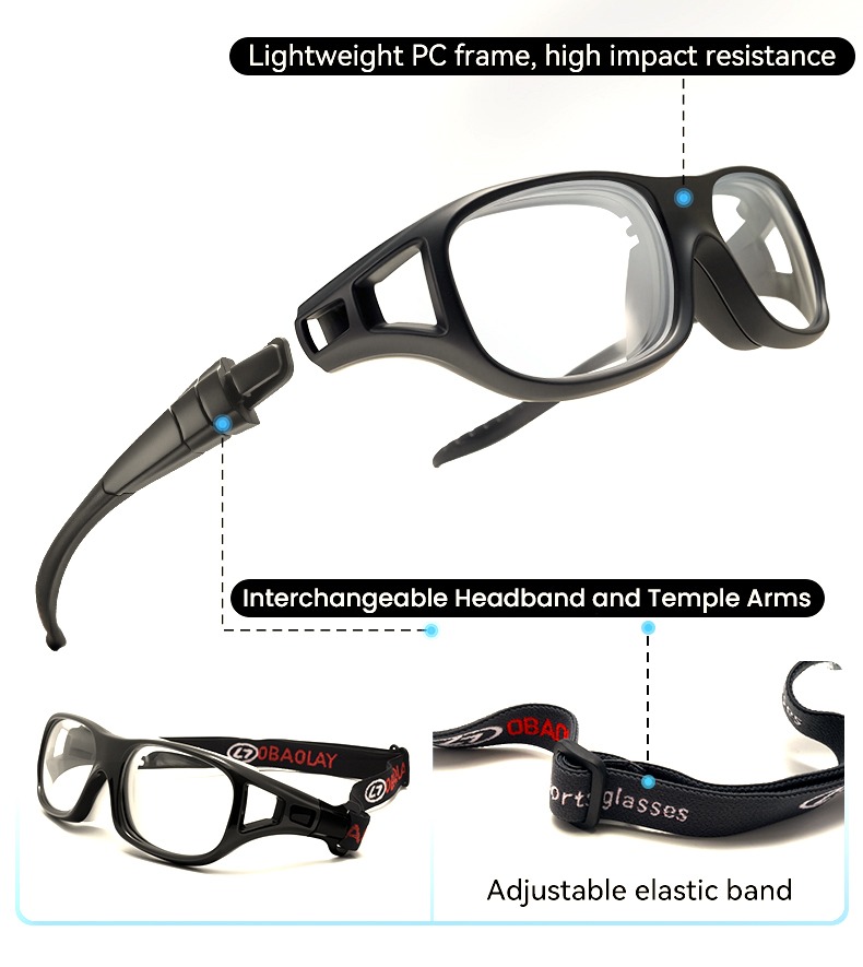 Sierra Prescription Sports Goggles Black - Interchangeable Headband - Basketball, Football & Soccer Glasses