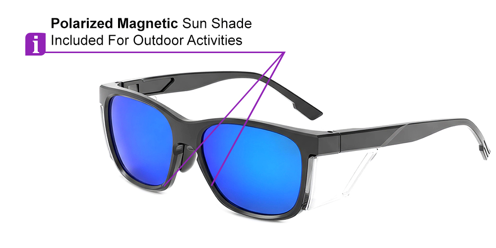 Matrix Buffalo Prescription Safety Glasses -- ANSI Z87.1 Certified -- Magnetic Sun Clip For Indoor and Outdoor Use