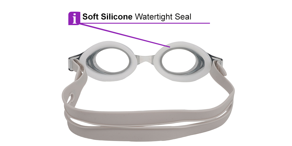 Benson Prescription Swimming Goggles Grey - Nose Clip, Ear Plugs and Watertight Case Included 