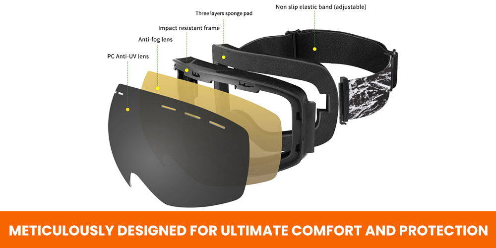 Camden Prescription Ski and Snowboard Goggles Yellow - Dual Layer Anti Fog Lenses - Impact Resistance and UV Blocking Snow Glasses